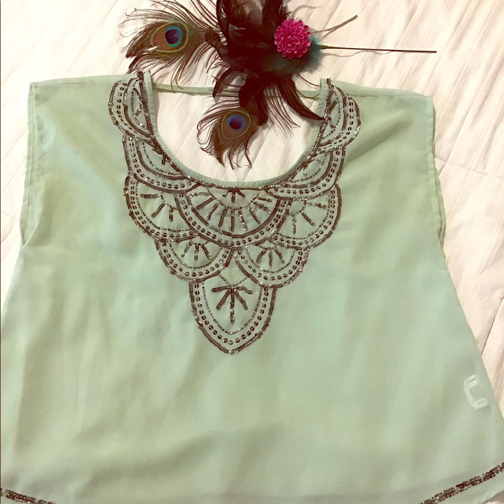 Sequined sheer mint green top made in India